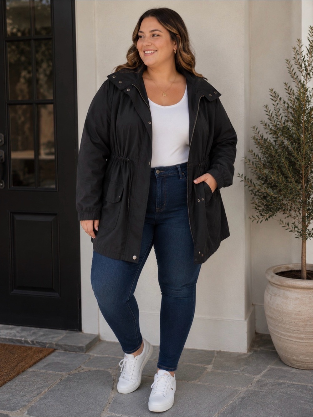 Mossimo Supply Co. Black Women's Lightweight Hooded Trench Coat
